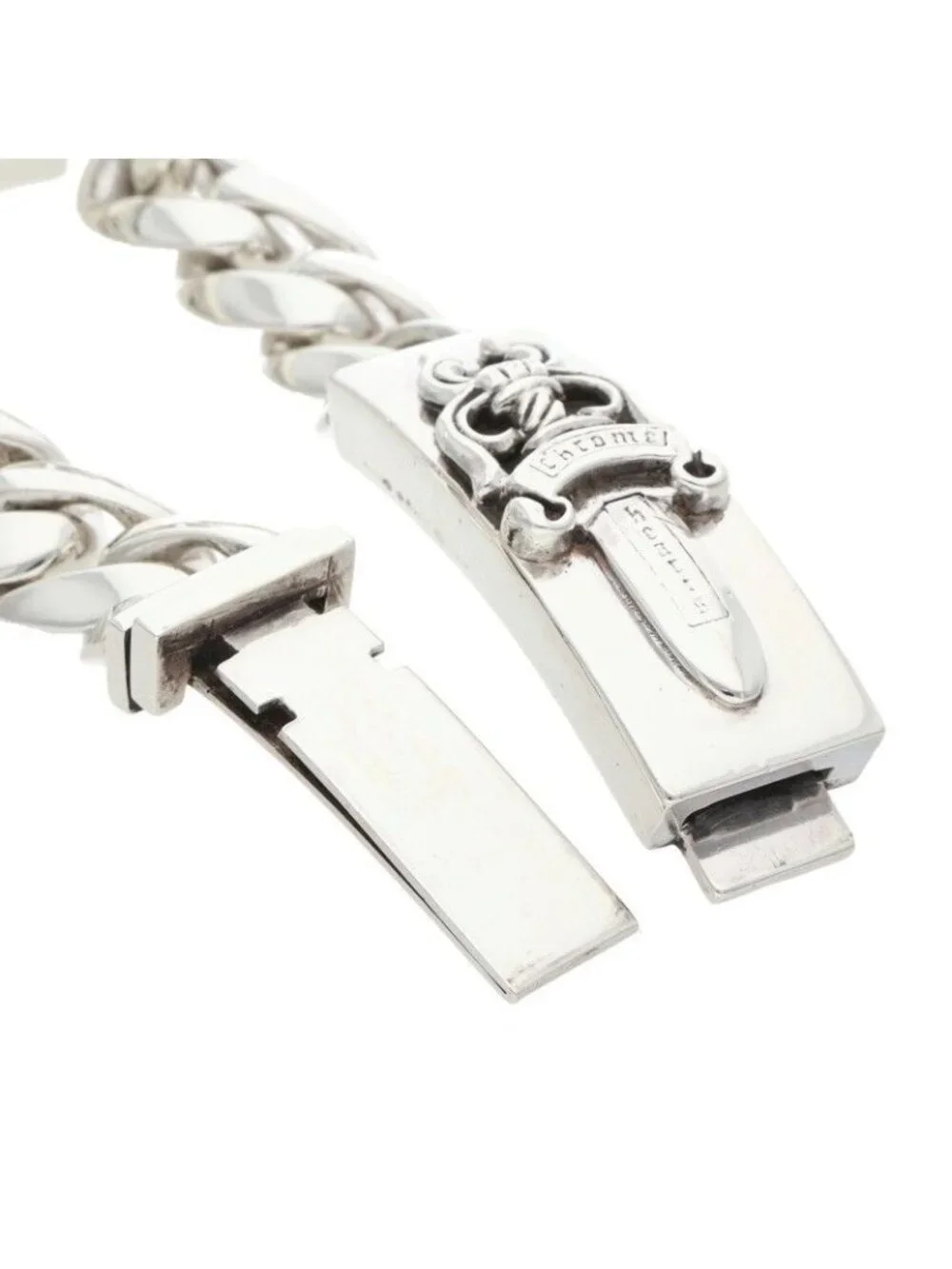 Chrome Hearts ID Dbl Flrl Dggr Double ID Floral Dagger Silver Bracelet